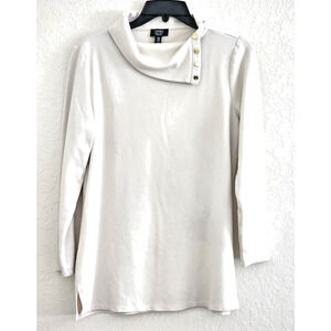 Top/Blouse-Jones New York-Cream Color-3/4 Sleeves-Fold Over Collar-Size MED